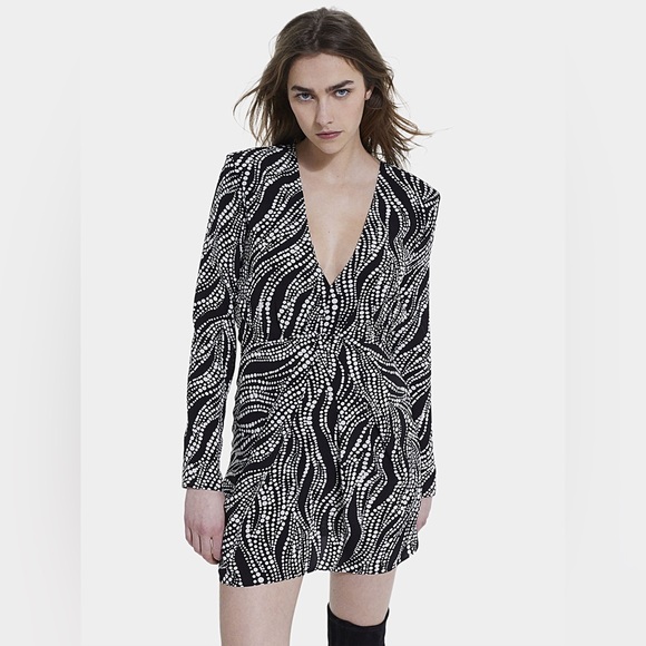 The Kooples Long Sleeve Mini Dress W/ Contrast Print sz 1 - Picture 5 of 13